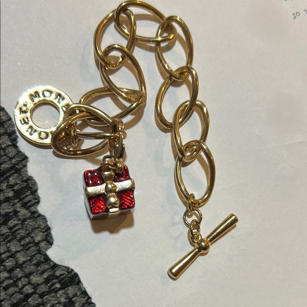 Monet Gold and Red Chain-Link Bracelet with Charm - Picture 2 of 3